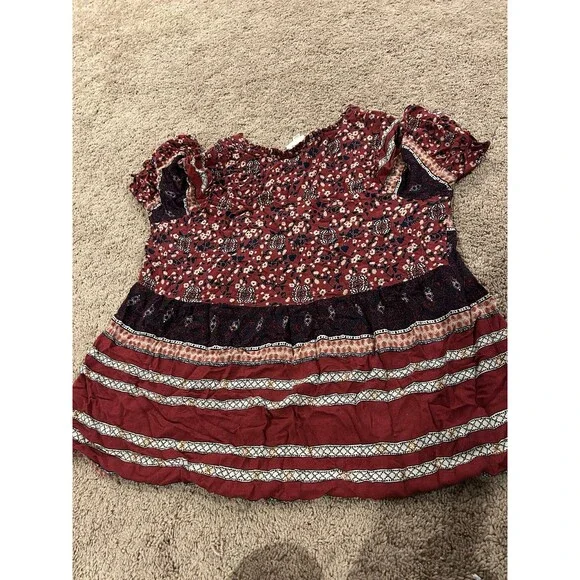 Knox Rose boho top flowy floral print half trumpet sleeves SZ XL burgundy/maroon - Picture 4 of 4